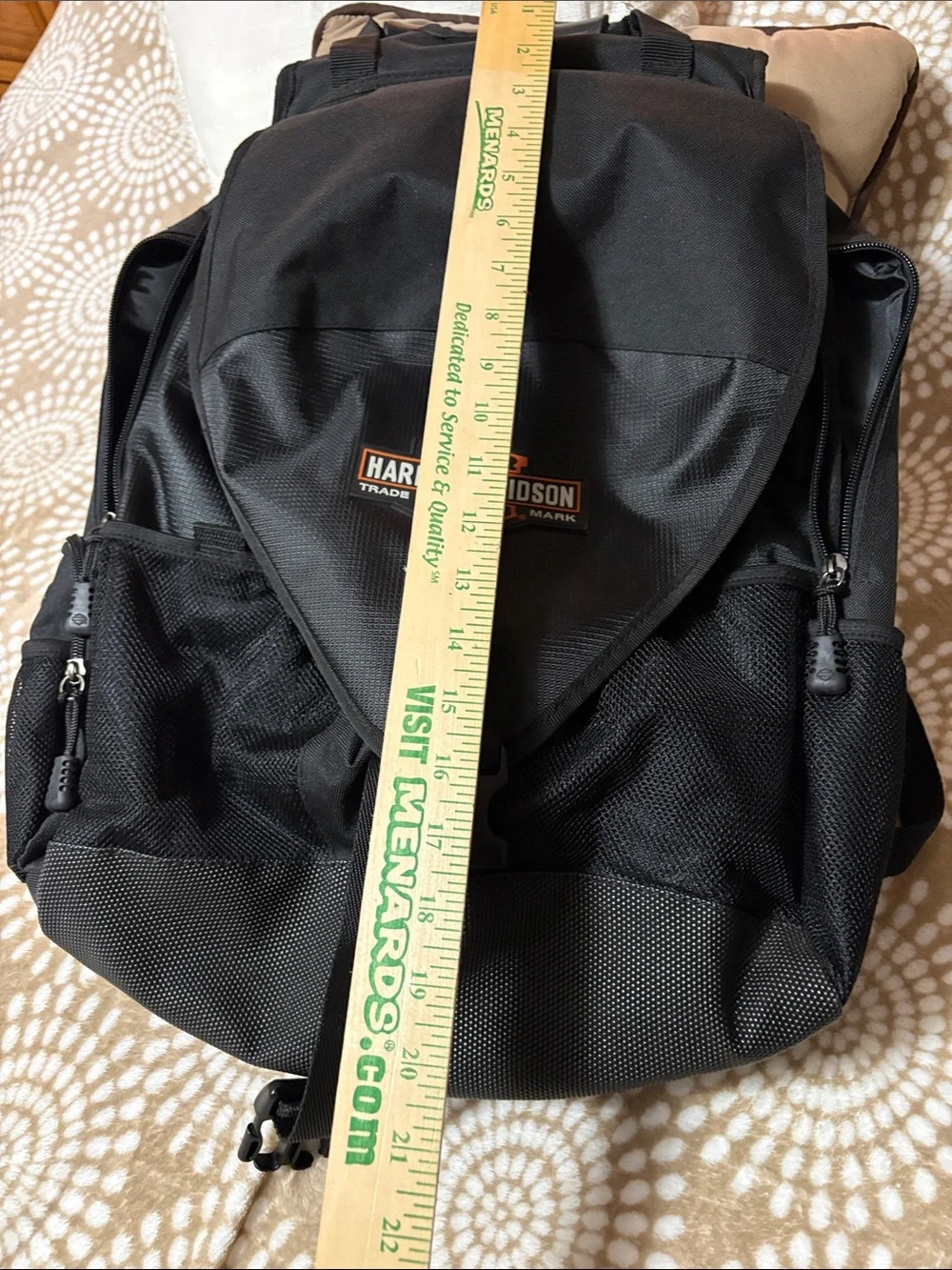 Harley-Davidson Black Backpack / travel bag . Very roomy . Orange Logo Patch
